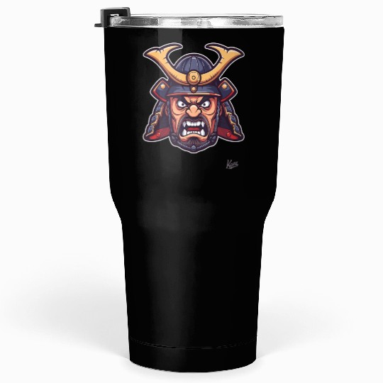 Angry samurai warrior head with helmet Tumblers 30 Oz