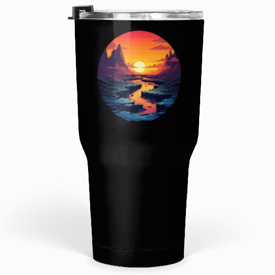 Sunset Mountain River Serenity Landscape Tumblers 30 Oz