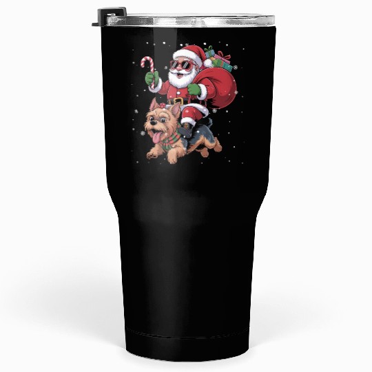 Santa Claus Yorkie Dog Christmas In July Tumblers 30 Oz