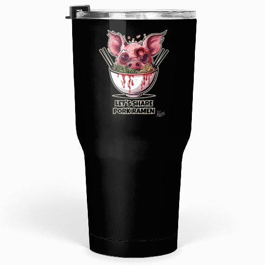 Zombie Pig in Ramen Bowl Horror Food Art Tumblers 30 Oz