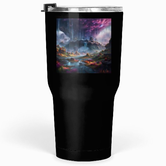Alien Planet: Fantasy Mountain Cityscape Tumblers 30 Oz