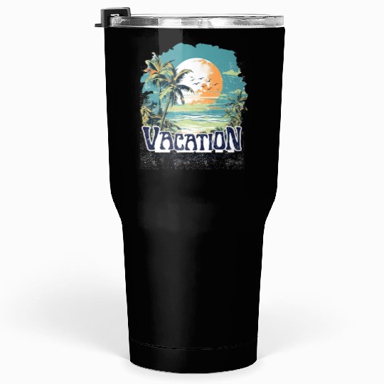 Tropical Sunset Vacation Illustration Tumblers 30 Oz