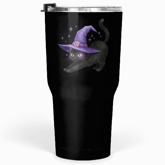 Enchanted Black Cat Witch Hat Design Tumblers 30 Oz