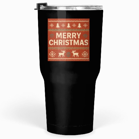 Festive Christmas Reindeer and Snowflakes Print Tumblers 30 Oz