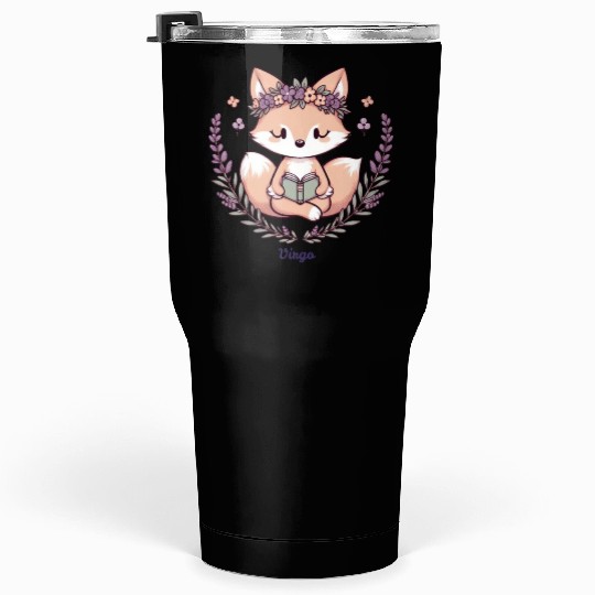 Cute Fox Virgo Reading with Floral Crown Tumblers 30 Oz