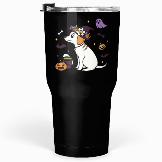 Halloween Witch Dog Illustration Tumblers 30 Oz