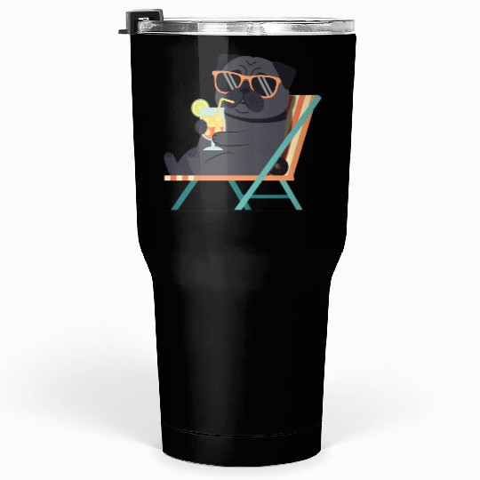 Chill Pug with Sunglasses and Lemonade Tumblers 30 Oz