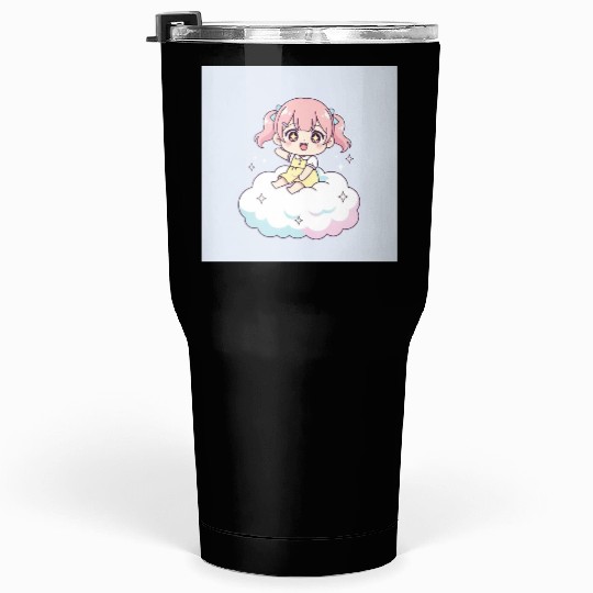 Cute Chibi Girl on Cloud Illustration Tumblers 30 Oz