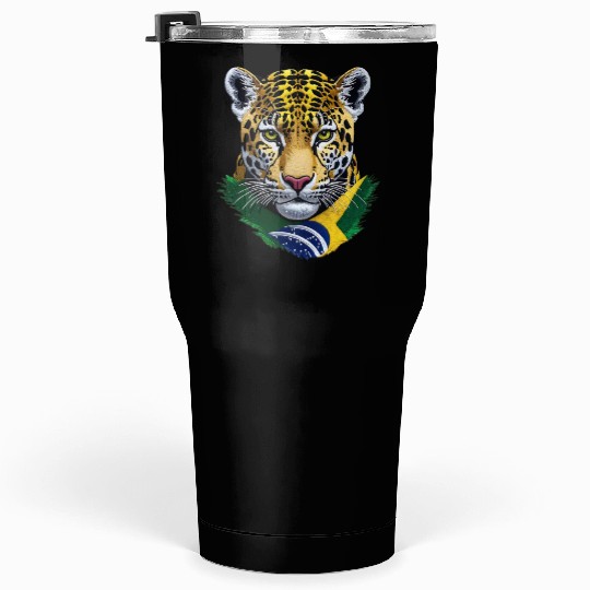 Brazil Jaguar Head Green Yellow Blue National Flag Tumblers 30 Oz