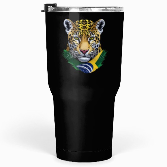 Brazil Jaguar Head Green Yellow Blue National Flag Tumblers 30 Oz