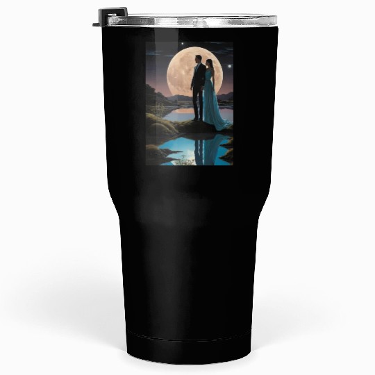 Romantic Moonlit Couple Illustration Tumblers 30 Oz