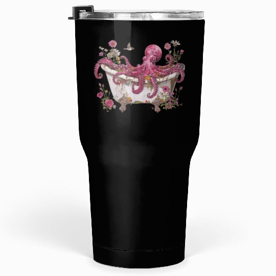 Cottagecore Octopus in Bathtub Vintage Tumblers 30 Oz