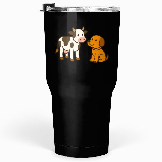 Adorable Cow and Puppy Friendship Illustration Tumblers 30 Oz