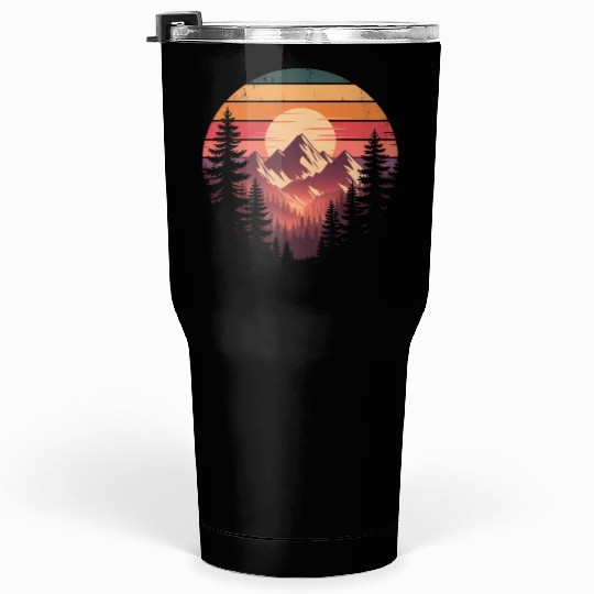 Sunset Mountain Forest Illustration Tumblers 30 Oz