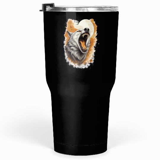 Howling Wolf Under Full Moon Tumblers 30 Oz