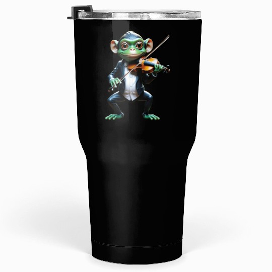 Elegant Monkey Playing Violin Art Tumblers 30 Oz