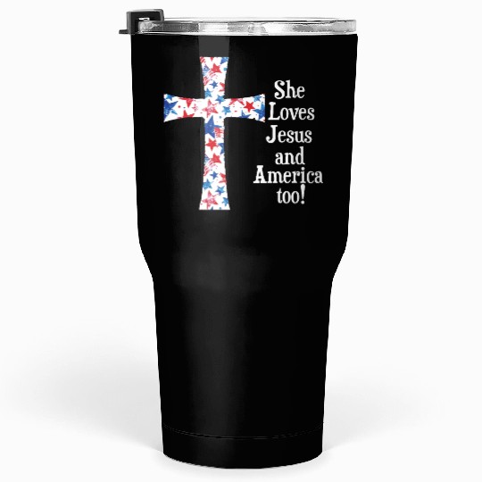 Patriotic Jesus Cross Design Tumblers 30 Oz