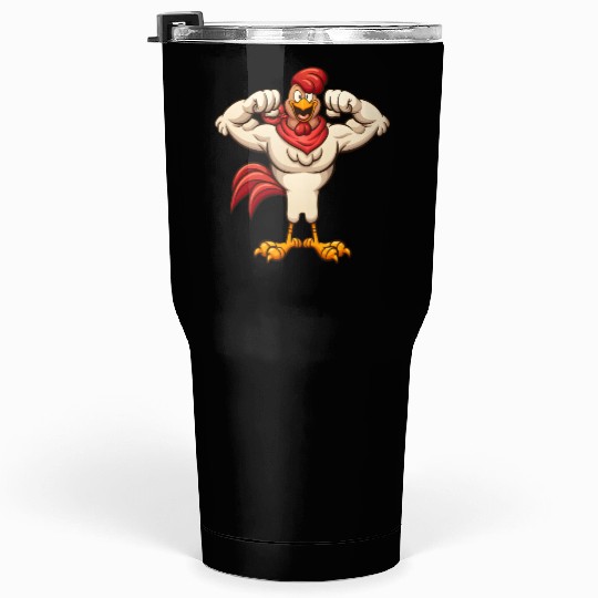 Bold Muscular Chicken Character Design Tumblers 30 Oz
