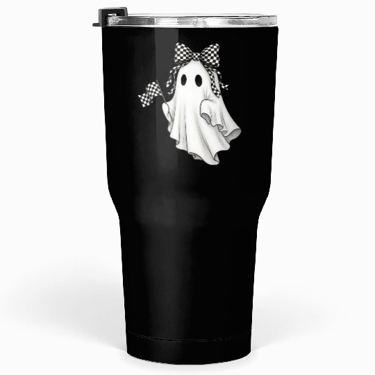 Ghost Boo Checkered Bow Race Day Racing Flag Racer Tumblers 30 Oz