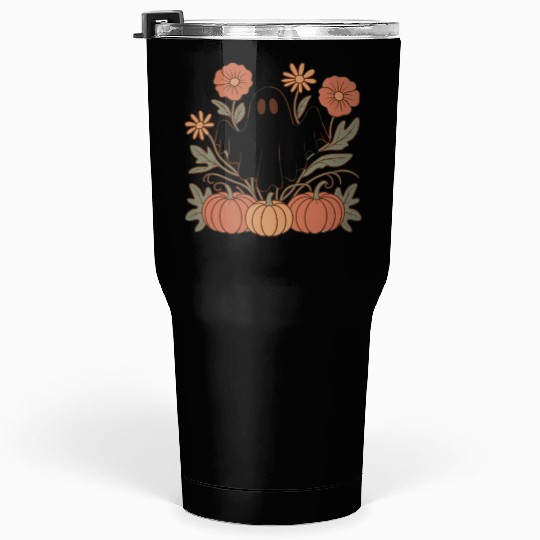 Floral Halloween Flower Pumpkin Ghost Cottagecore Tumblers 30 Oz