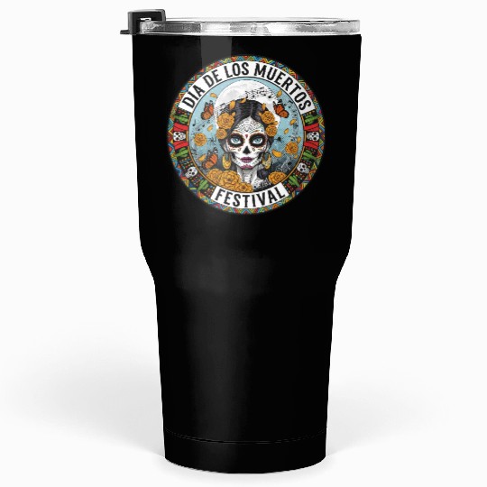 Vibrant Día de los Muertos Skull Tumblers 30 Oz