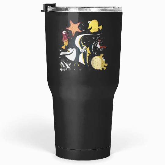 Disney Pixars Finding Nemo Fish Tank Gang Group Shot Logo Raglan Baseball Tee Tumblers 30 oz