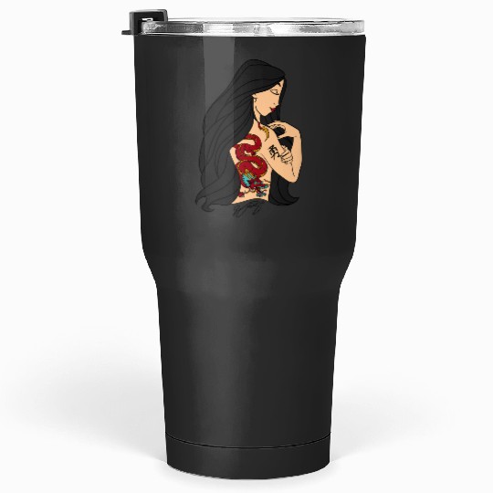 Chinese Queen Chinese Princess Wearing Black Sticker: Disney Mulan Anime Mushu, Mulan and Mushu Tumblers 30 oz