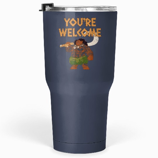 Disneys Moana Maui Confident Pose You're Welcome Retro Logo Tumblers 30 oz