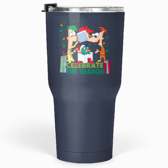 Disney Santa Phineas and Ferb Perry the Platypus Celebrate the Season Christmas Lights Tumblers 30 Oz