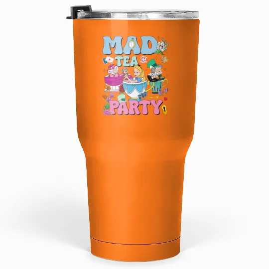 Vintage Mad Tea Party Disneyland Alice in Wonderland Tumblers 30 Oz, Floral Alice Mad Hatter