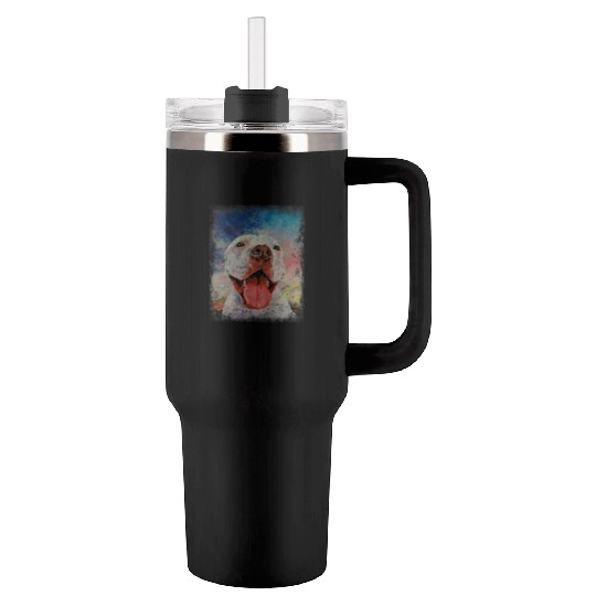 Discover Pitbull Pet White Pitbull Colorful Dog Lover Painting Vintage Tumblers 40 Oz With Handle