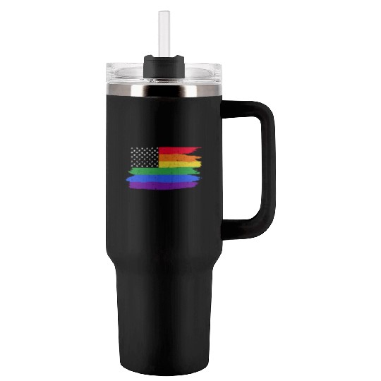 LGBTQ American Flag Colorful Lesbian Gay Pride Tumblers 40 Oz With Handle
