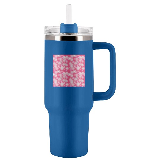 Pink White Snowflakes Pattern Tumblers 40 Oz With Handle
