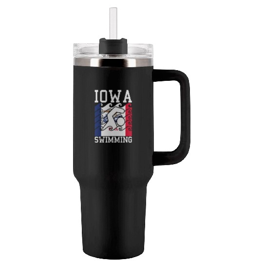 Iowa Flag Swimming Team Swim Swimmer US State Tumblers 40 Oz With Handle