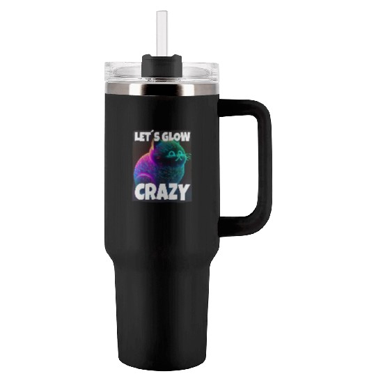 Lets Glow Crazy Cat Kitten Fluffy Cat Tumblers 40 Oz With Handle