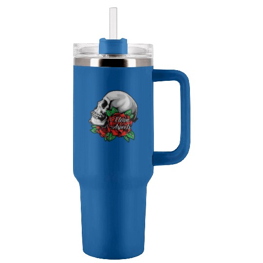 CA SKULL AND ROSES Tumblers 40 Oz With Handle