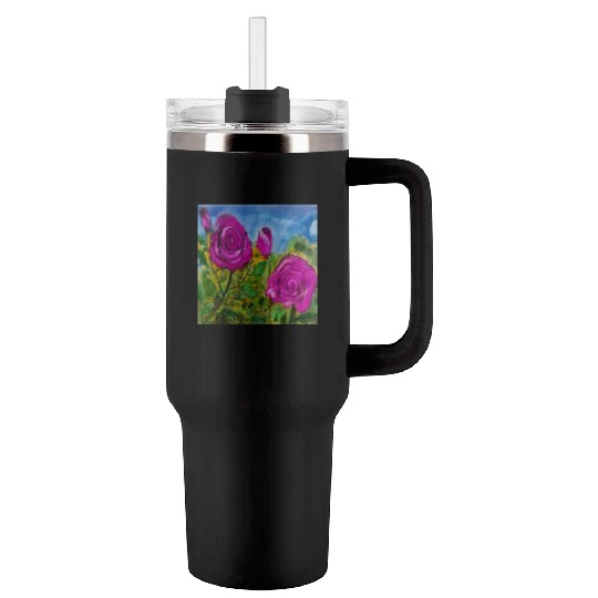 Hand Painted Roses Tumblers 40 Oz With Handle Tumblers 40 Oz With Handle Mugs Tote Bags