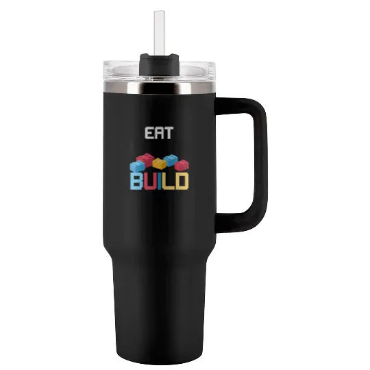 Funny Eat Sleep Build Gift Men Women Cool Blocks Tumblers 40 Oz With Handle