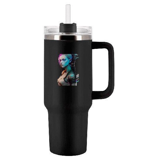 High Tech Style Illustration of a Cyberpunk Girl Tumblers 40 Oz With Handle