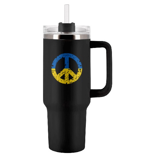Ukraine Peace Sign Ukrainian Flag Colors Tumblers 40 Oz With Handle