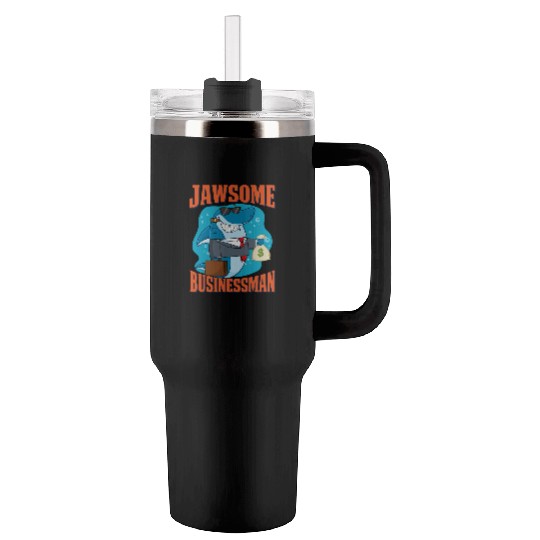 Jawsome Businessman Shark | Funny Business Shark Tumblers 40 Oz With Handle