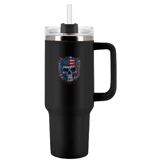 Patriotic 4th of July Skull Graphic Tumblers 40 Oz With Handle