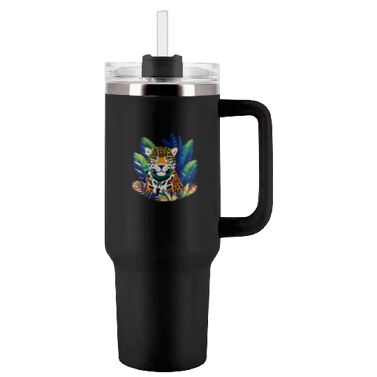 Jaguar in the Tropics Tumblers 40 Oz With Handle
