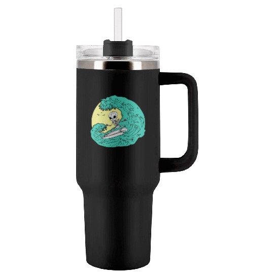 Skeleton surfing on Wave Tumblers 40 Oz With Handle