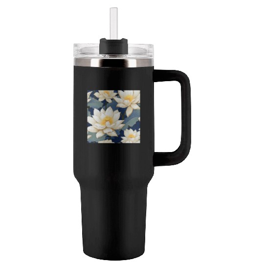 Serenity Blooms: Timeless Lotus Pattern Tumblers 40 Oz With Handle