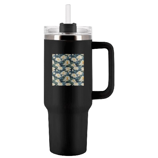 Serenity Blooms: Timeless Lotus Pattern Tumblers 40 Oz With Handle