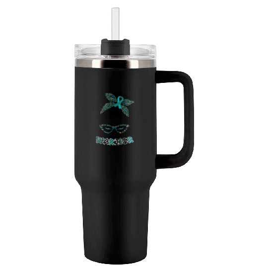 Cervical Cancer Warrior Messy Bun Girl Design Tumblers 40 Oz With Handle