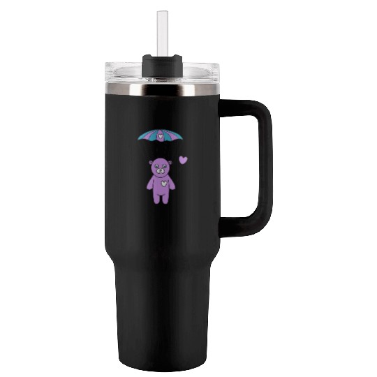 Cheerful Purple Teddy bear with a Heart Balloon Tumblers 40 Oz With Handle