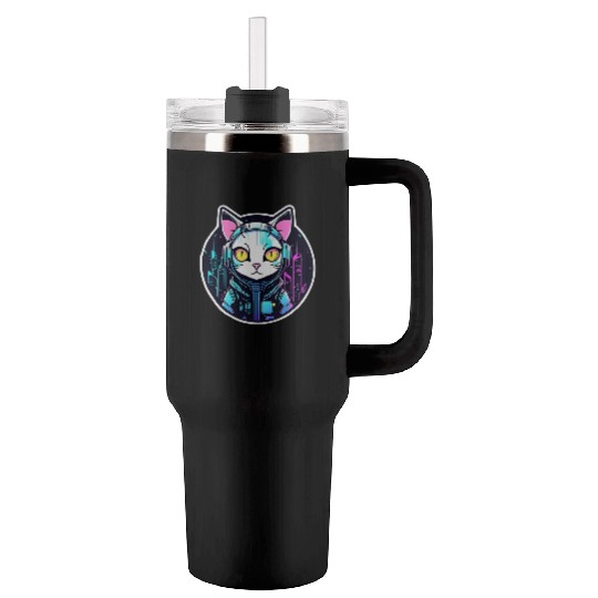 Cyberpunk Cat Tumblers 40 Oz With Handle