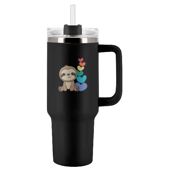 Rainbow Flag Gay Pride Lgbtq Hearts Sloth Tumblers 40 Oz With Handle